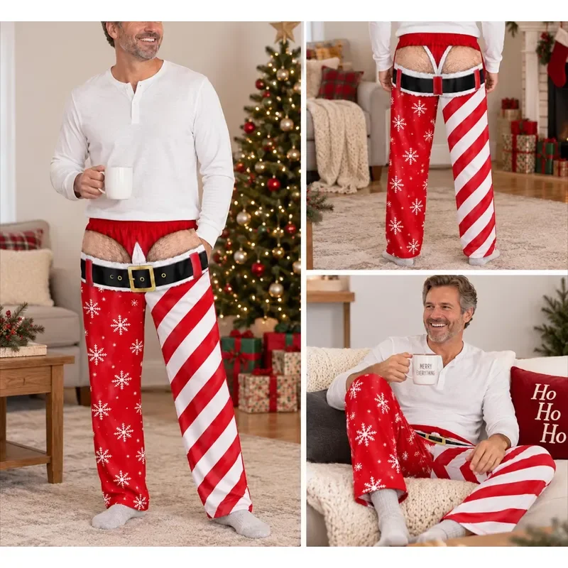 Funny Santa Christmas Pajama Pants, Matching Couple Holiday Pajamas, Adult Holiday Lounge Pants, Christmas Gift for Him Her