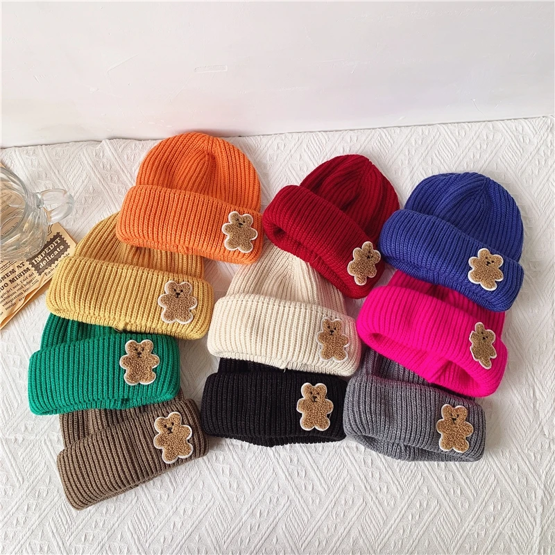 Autumn/Winter Baby knit hat warm cartoon bear style boy/girl pullover hat children's melon peel wool hat tide