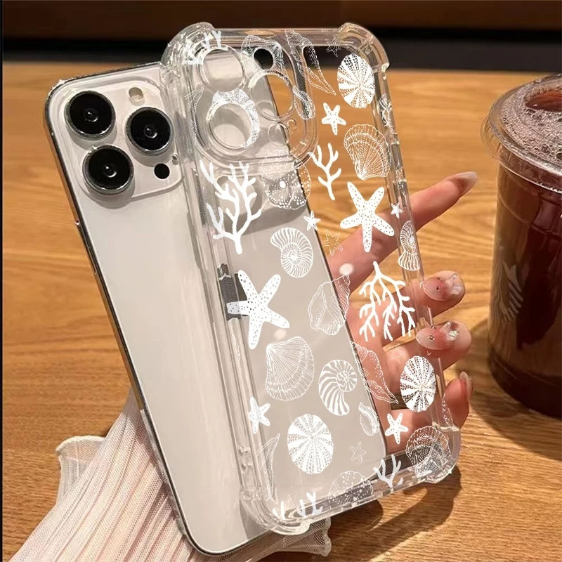 

Ocean Themed Pattern Transparent Phone Case For iPhone 11 17 13 12 14 15 16 Pro Max XS XR 8 7 Plus 16E 17E Shockproof Soft Cover