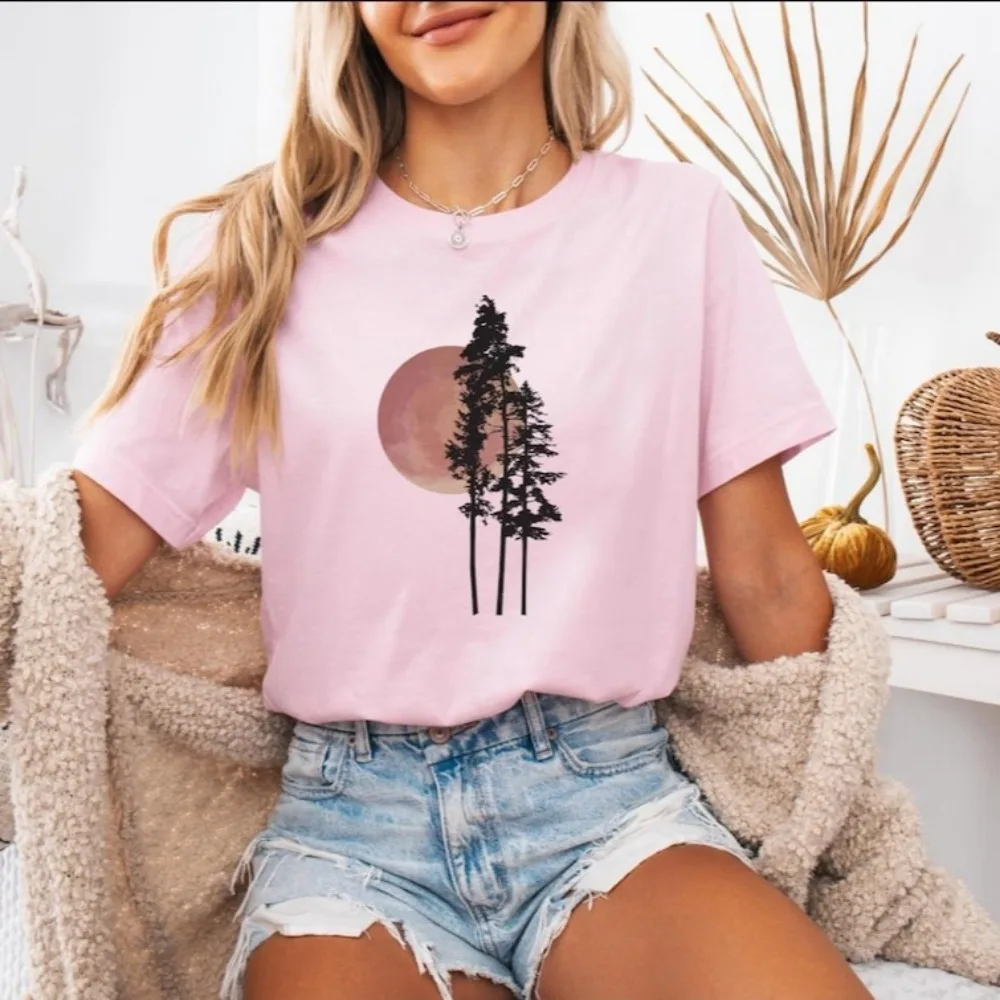 Sunrise Nature Shirt Men's Nature Tops Tree Sunset Graphic Tees Forest Graphic Tee Camping Shirt Men's Outdoors Clothes