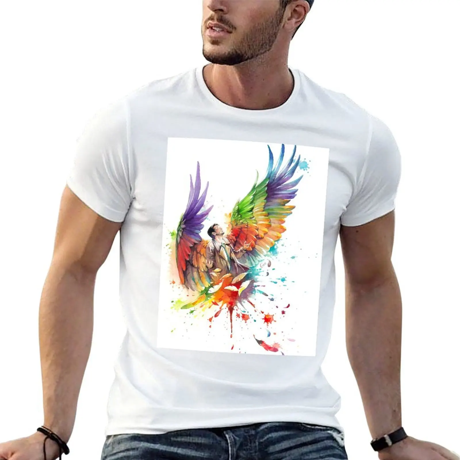 Rainbow Castiel T-Shirt t shirts for man cotton funny t shirt custom print cotton t shirt pack T-shirt