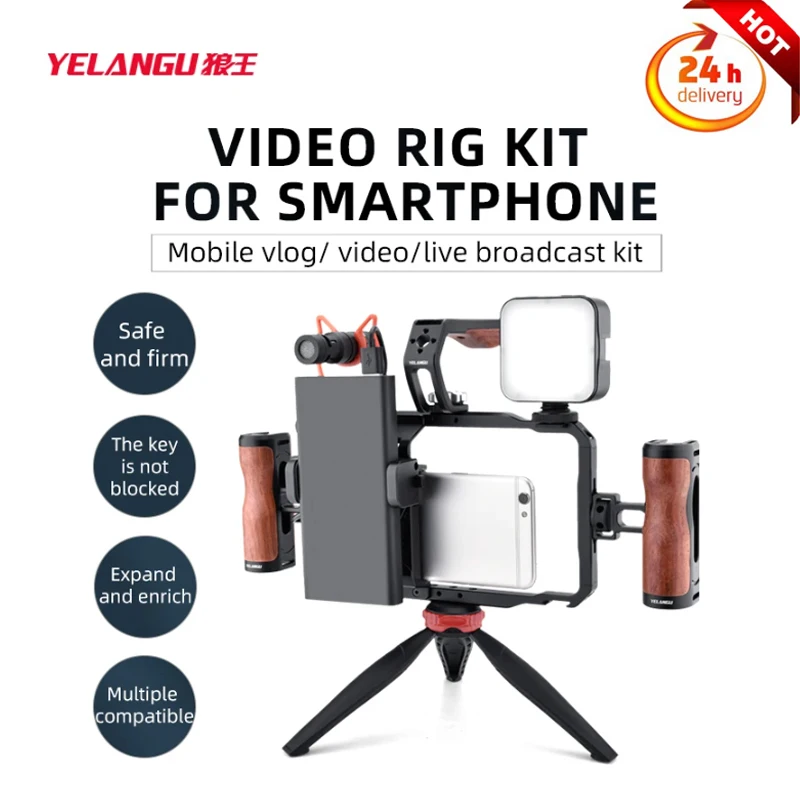 

YELANGU Universal Smartphone Video Rig Phone Cage Handle For iPhone Android Handheld Stabilizer Accessories for Cell Phone