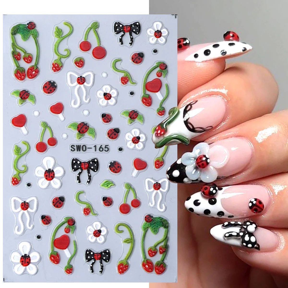 Marienkäfer-Blumen-Nagelaufkle – Nail Art Strawberry Bewertung und Preis