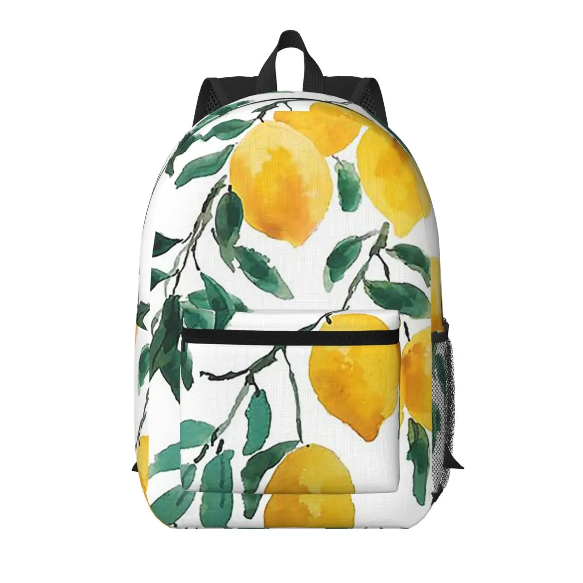 Hand Painted Yellow Lemon Watercol Student Backpack School Bag Hiking Travel Daypack for Men Women Bookbag Shoulder Bags