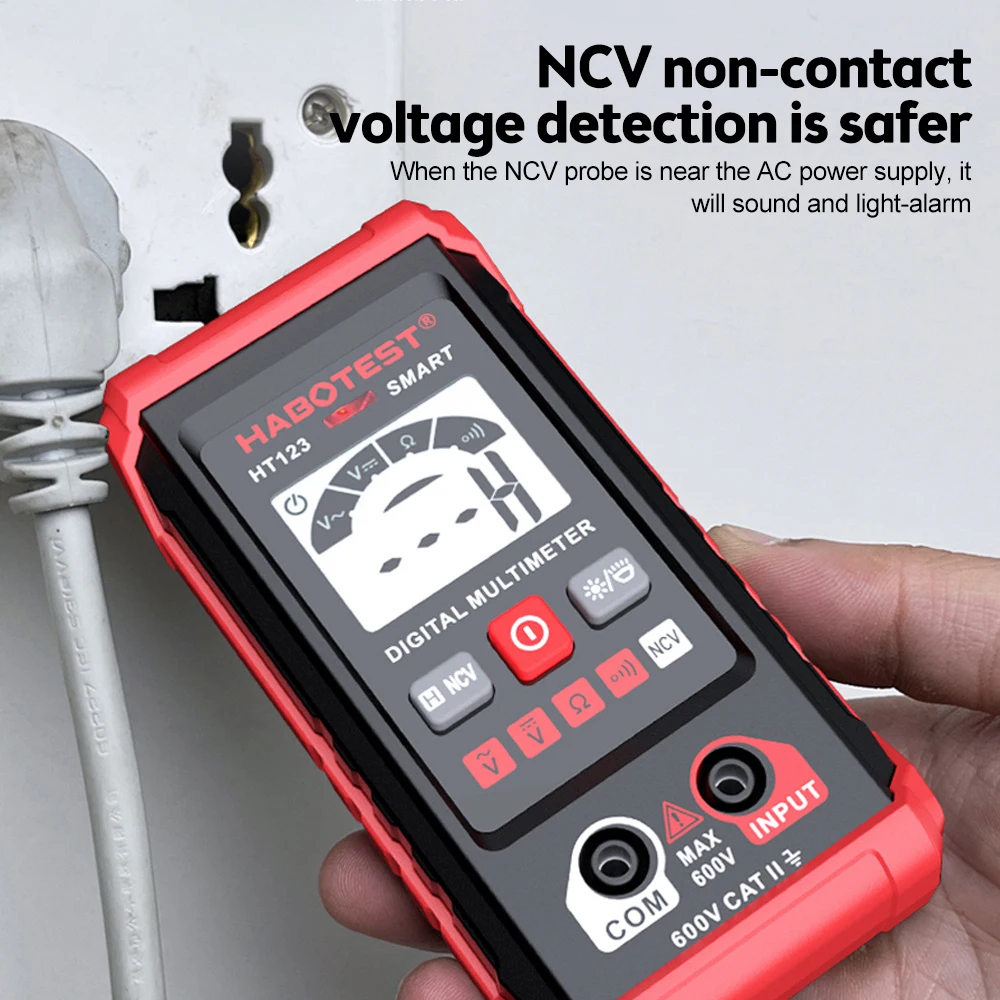 HABOTEST HT123 Smart Digital Multimeter AC/DC Voltage Resistance Continuity Measurement Tester NCV Multimeter Backlight Tester