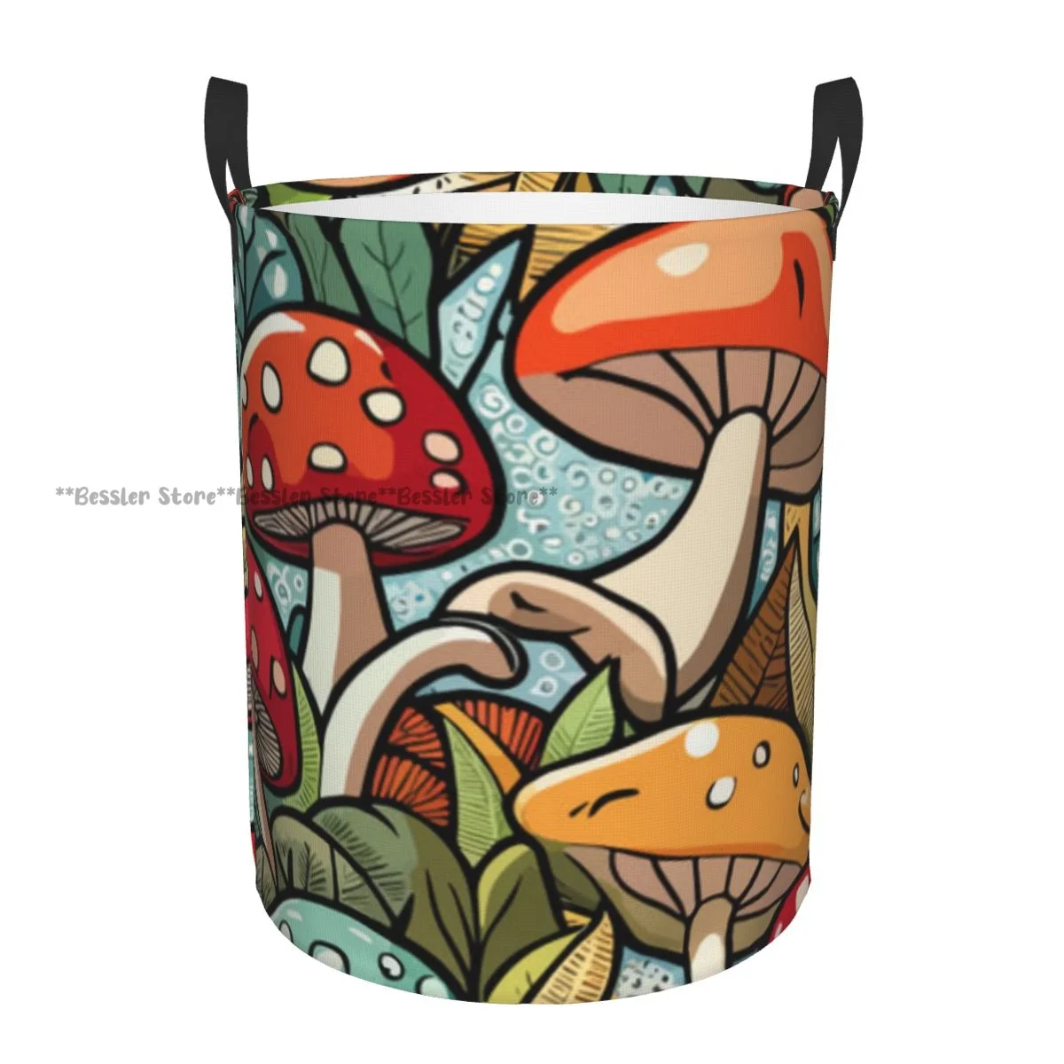 

Laundry Basket Mushrooms Branches Leaves And Berries Set Round Storage Bin Collapsible Hamper Clothes Bucket Organizer