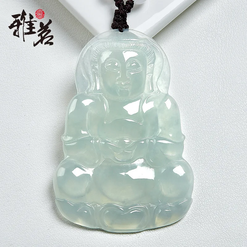 Natural Myanmar Mine Timber Jade Goddess of Mercy Pendant