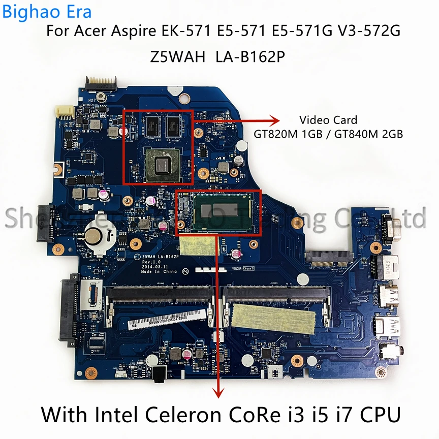 LA-B162P LA-B991P For Acer Aspire E5-571G V3-572G EK-571G Laptop Motherboard With i3 i5 i7 CPU GT820M/840M Video Card 100% New