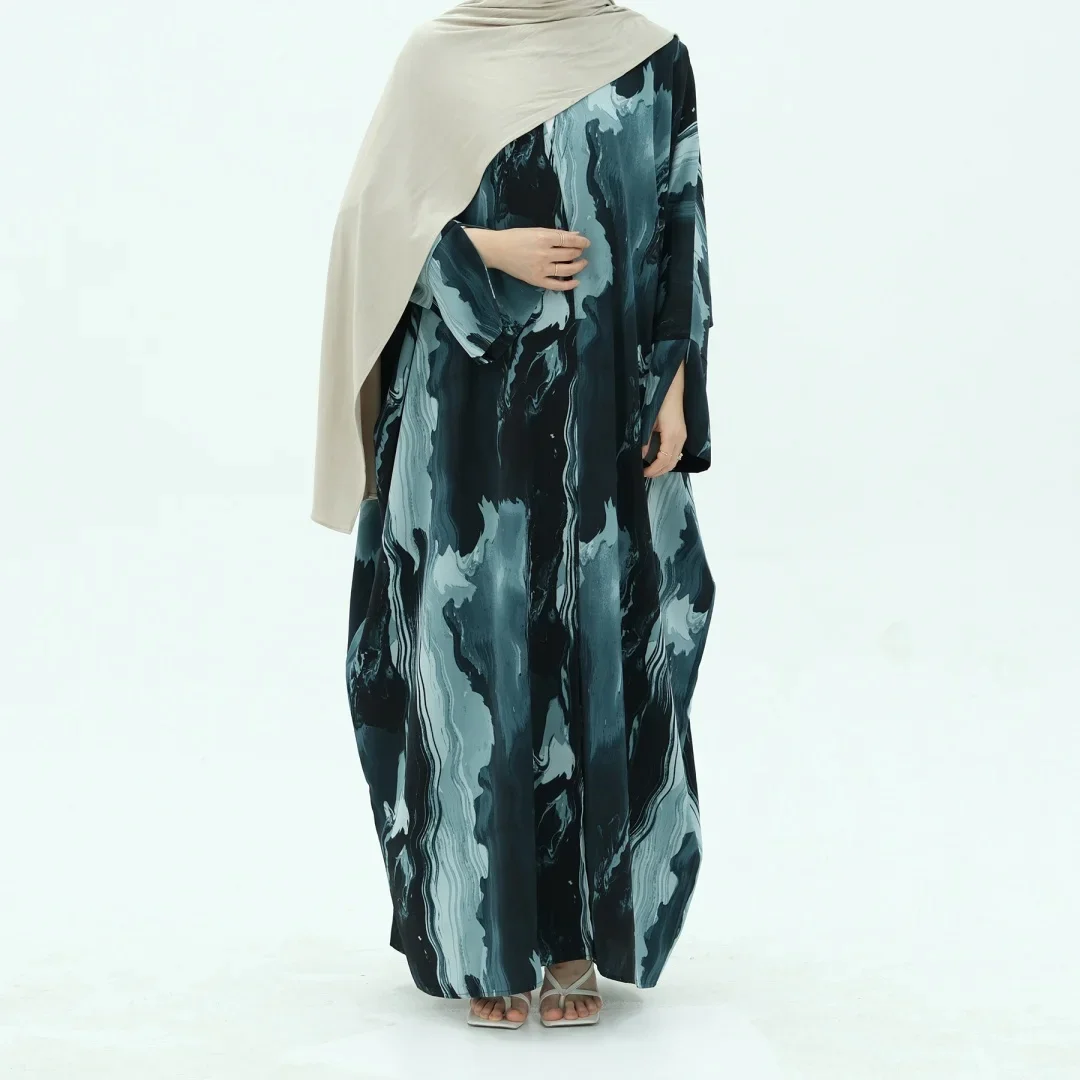 Ramadan Eid Maxi Tie-dye Batwing Open Kimono Abaya Damen Dubai Muslim Abayas For Women Kaftan Islamic Clothing Kebaya Robe Femme