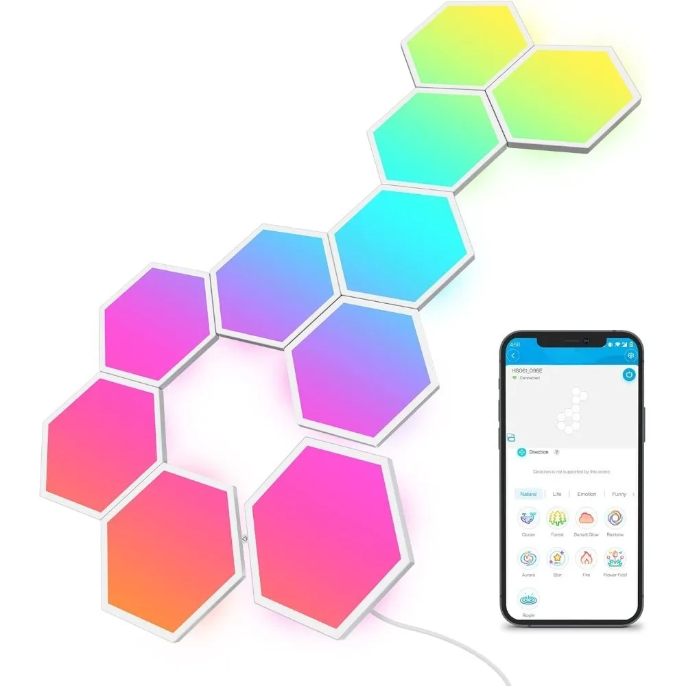 

RGBIC Hexagon LED Wall Lights Wi-Fi Smart Music Sync Works with Alexa Google Assistant Indoor Gaming Room Decor 10 pack
