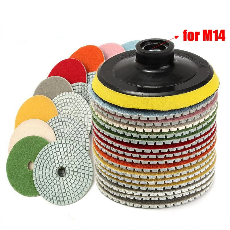 16pcs 4 inch 100mm Diamond Polishing Pads Kit Wet/Dry for Granite Stone Concrete Marble Polishing Use Grinding Discs Set