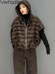 Vefadisa-parka de algodón de estilo coreano para mujer, abrigo fino sin mangas, chaleco con capucha, ZXF354B, primavera y otoño, 2024