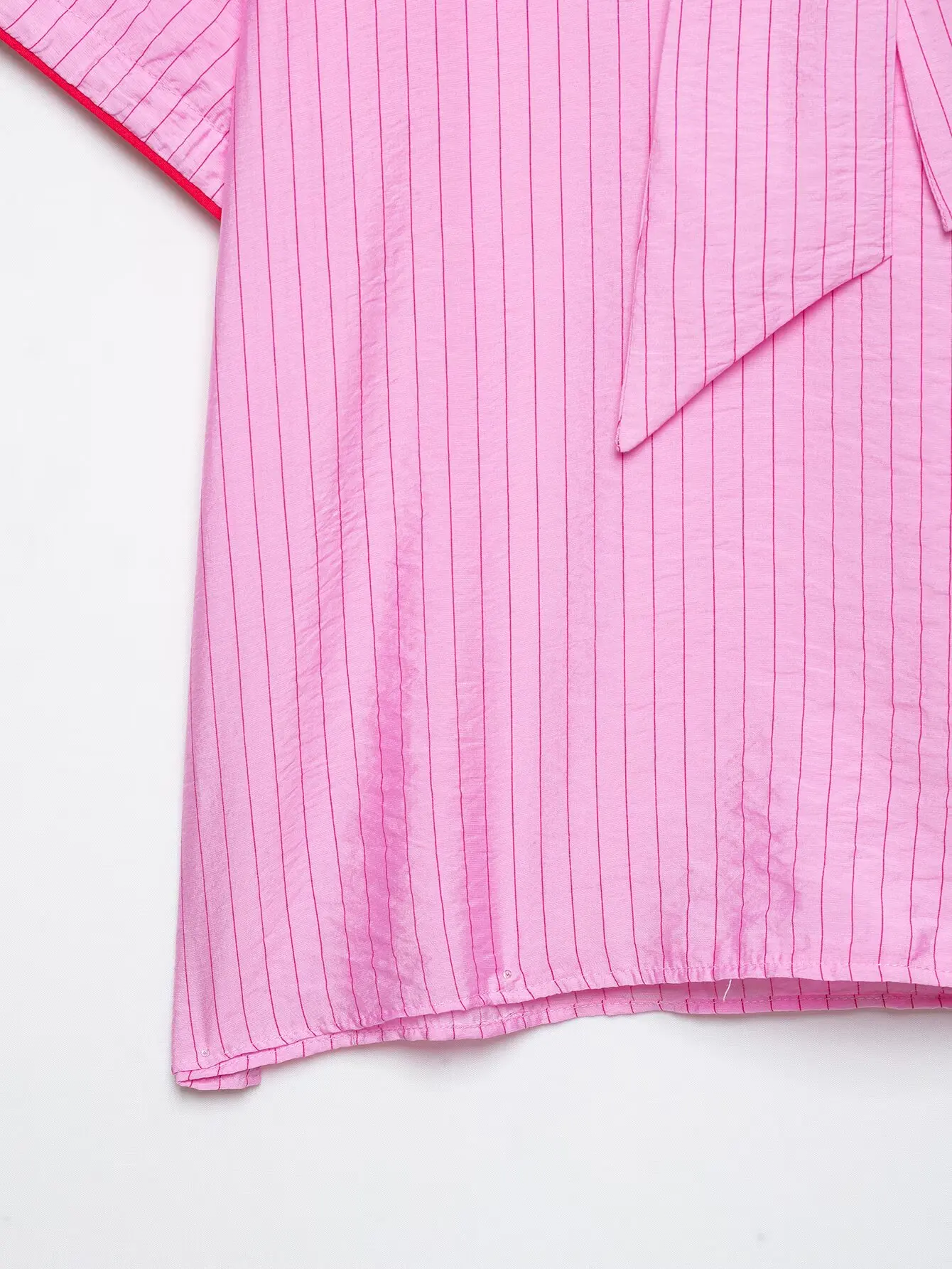 KONDALA Schickes gestreiftes rosa Freizeit-Mode-T-Shirt für Damen 2026 mit Schleife, Streetwear, Vintage, lockeres Hemd, Kurzarm, Urlaubs-Oberteil für Frauen – Detail 9