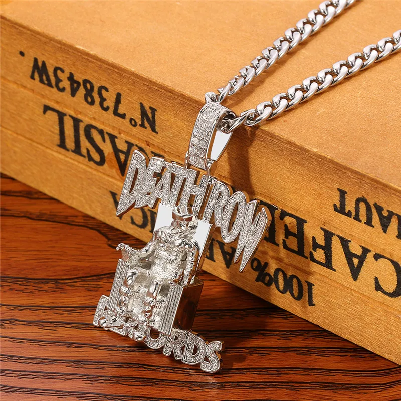 Hip Hop DEATH ROW RECORDS Prisoner Necklace Rhinestones Pendant Accessories For Man Woman Iced Out Jewelry