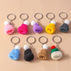 Cute Hand Knitted Christmas Hat Keychain Crochet Key Ring Pendants for Women Girls Handbag Decor DIY Jewelry Gift