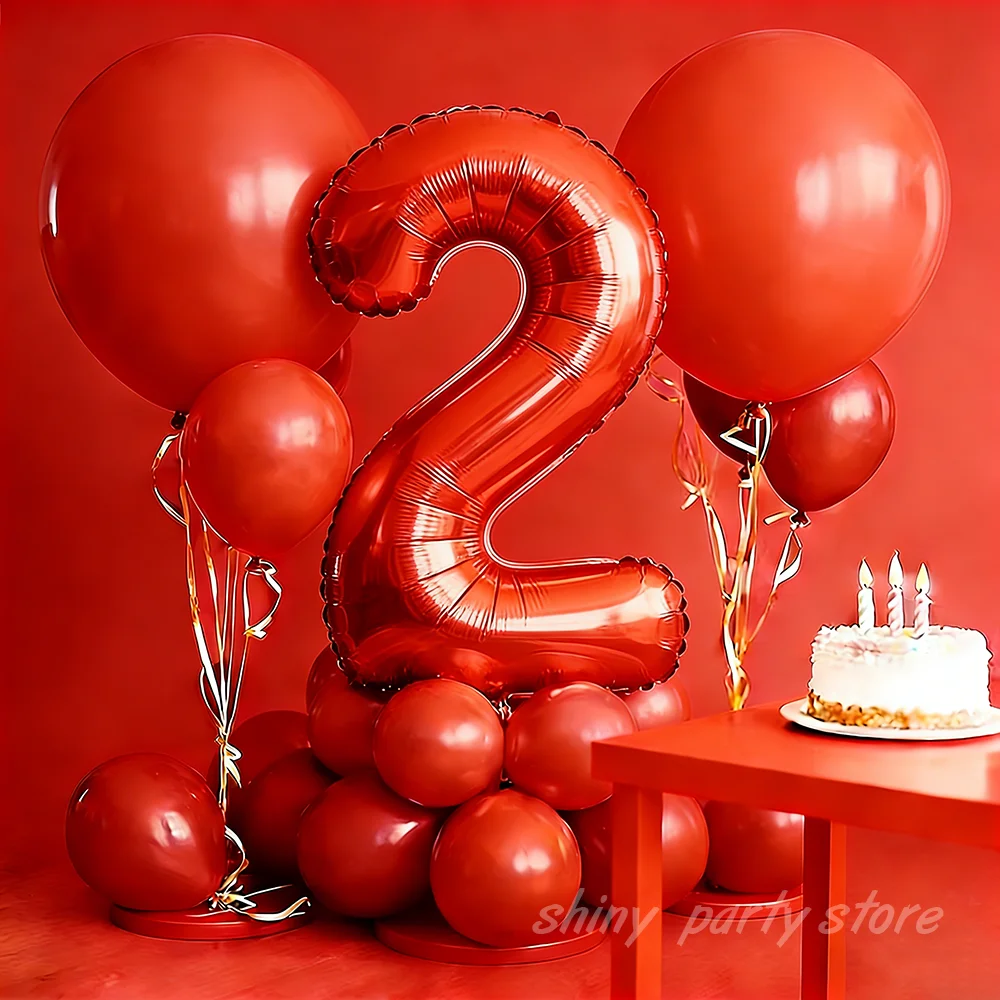 

40inch Red Number Balloons Set Happy Birthday Party Decoration Kids Boy Girl 0-9 Year Old Anniversary 12inch Matte Red Balloon