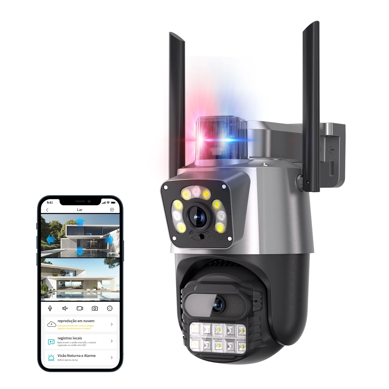 Câmera de Segurança Wi-Fi Dupla Lente WKJK-S11-SMT, 2+2MP, Plug BR, PAL