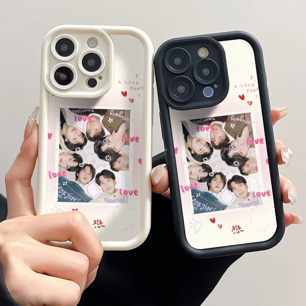 1 funda de teléfono KPOP B-Bts para iPhone 16 15 14 13 Pro Max 11 12 Plus cubierta de silicona negra