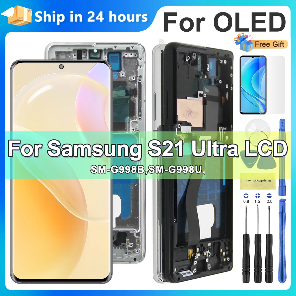 S21 Ultra AMOLED Screen with Fingerprints for Samsung Galaxy S21 Ultra 5G G998B G998B/DS Lcd Display Touch Screen Assembly