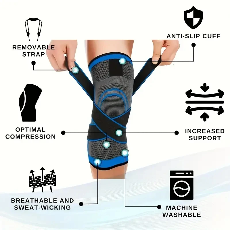 1pc Adjustable Knee Support Brace Compression Sleeve with Strap, Breathable Knee Pads for Men Women Running Gym Cycling Sports