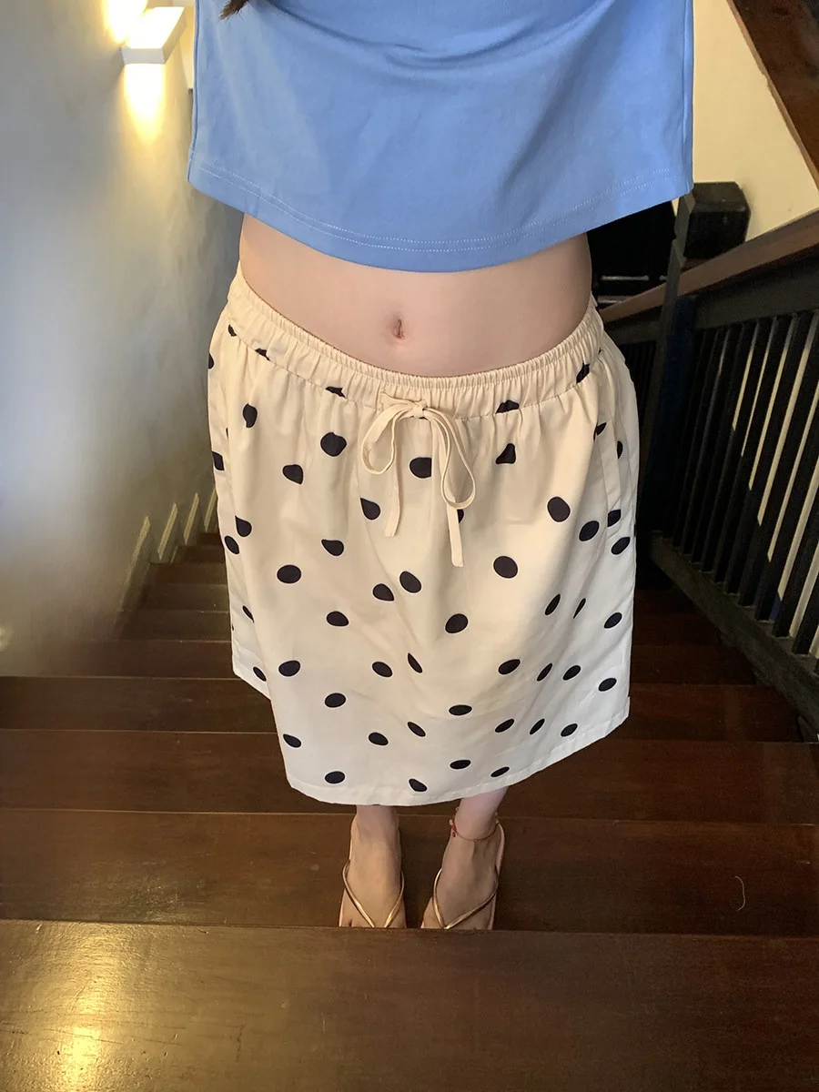 

Юбка женская Sinbounboun в горошек с цветными блоками, на эластичной талии, прямого кроя, весенняя модная юбка А-силуэта из смесового хлопка