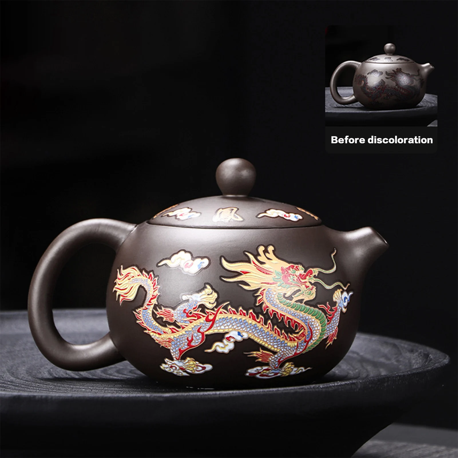 Hand-made Dragon and  Teapot Color-changing Purple Clay Teapot for Wood Stove or Stovetop