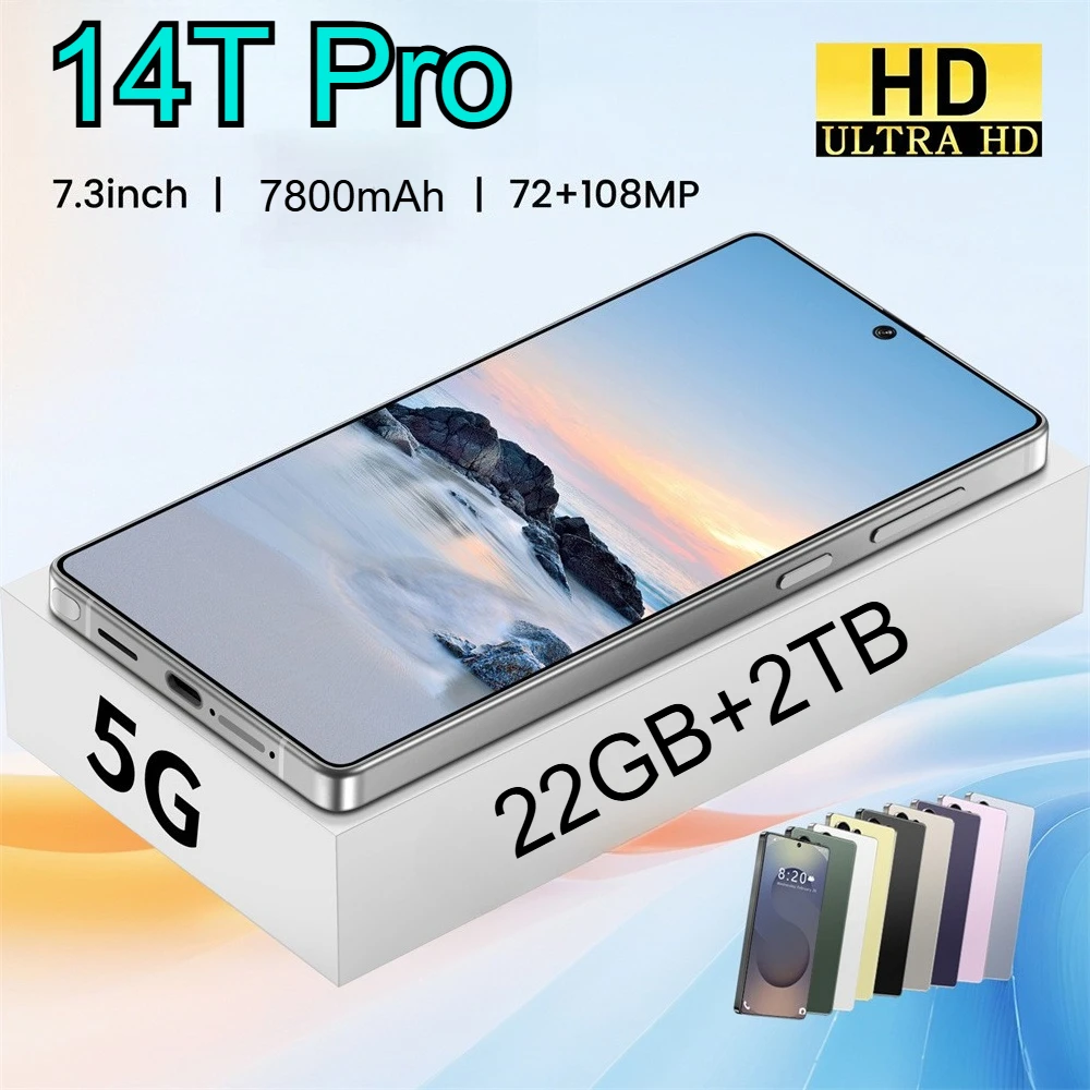 NIEUWE 14T Pro Originele 7800mAh Mobiele Telefoons Android 22GB+2TB Mobiele Telefoons Globale Versie 7,3 inch 5G Dual SIM Smartphone