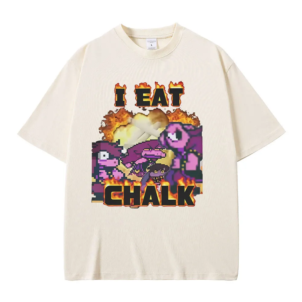 

Game Deltarune I Eat Chalk Funny Meme T-shirt Men Women Causal Cotton Short Sleeve T-shirts Male Otaku Lovers Fans Gift T Shirts