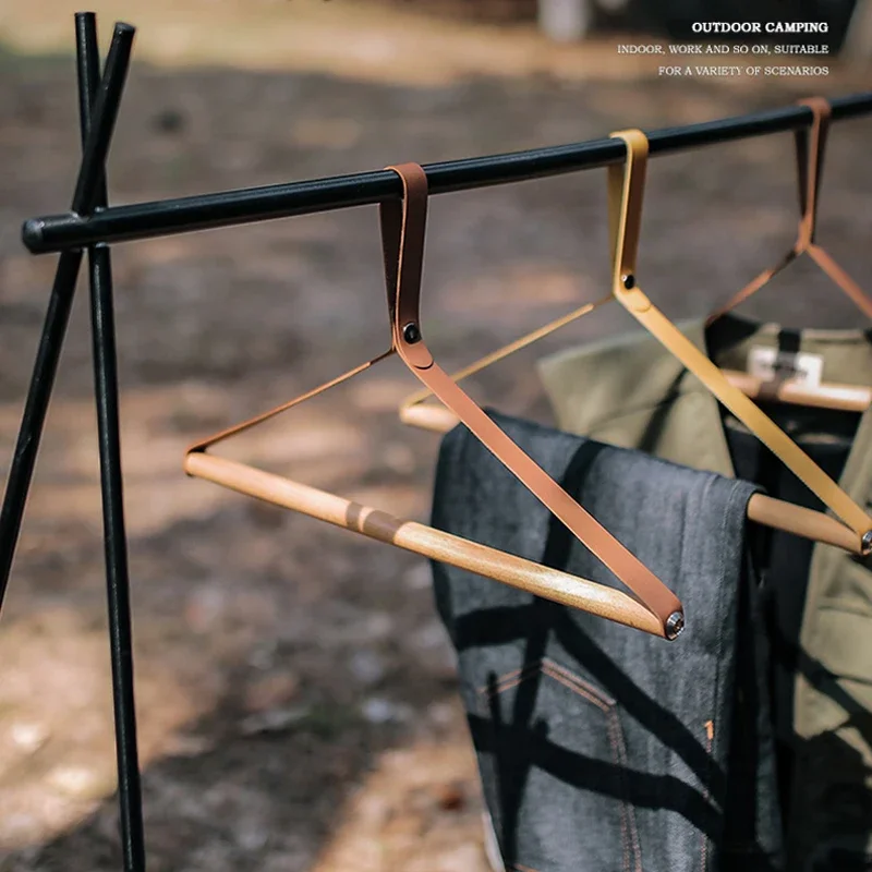 

1pc PU Leather Clothes Hangers Creative Tent Hanging Clothing Hanger Outdoor Protable Camping Travel Folding Clothes Drying Rack