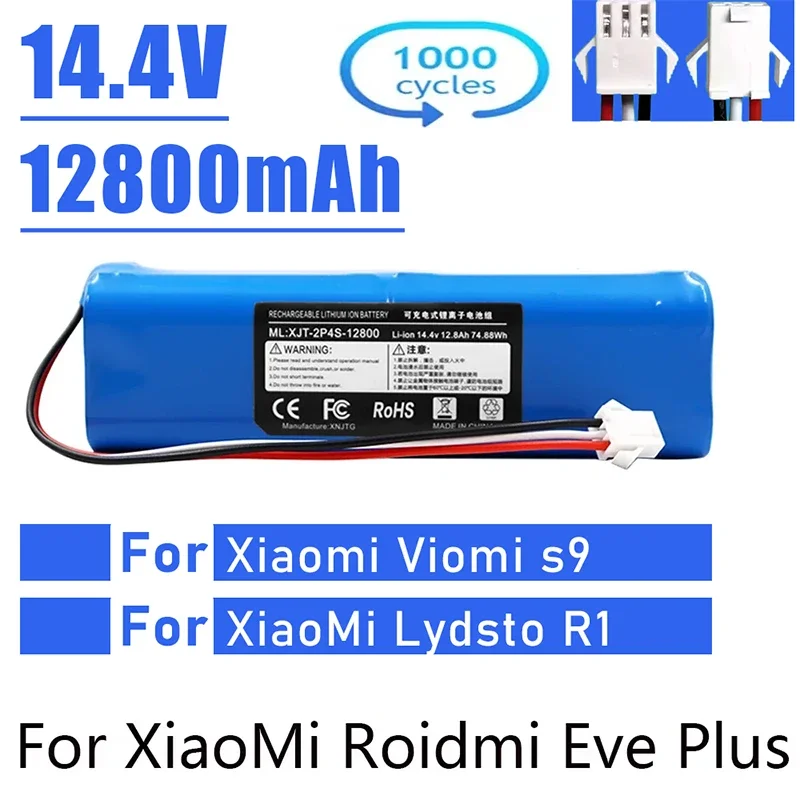 

2025 100% Original For XiaoMi Viomi S9 Lydsto R1 Roidmi Eve Plus 14.4V lithium battery 2P4S 5200mAh 6500mAh 12800mAh