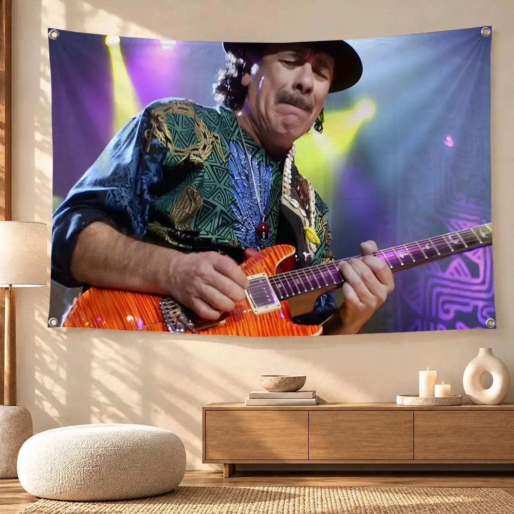 Carlos Santana Guitar Music Legend Flags Wall Hanging for Outdoor Camping, Family Celebrations & Garden Home Decor Gift