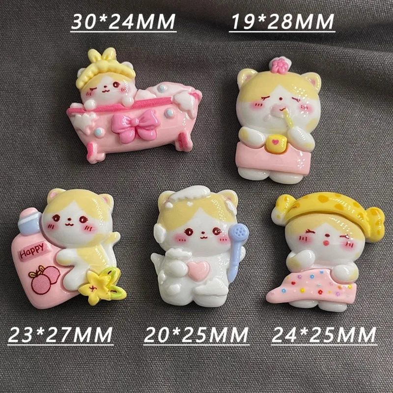 5pcs Kawaii Resin Cat Cabochons Flatbacks Patch Charms for Phone Cases Craft Supplies DIY Scrapbook Key Chain Accessories