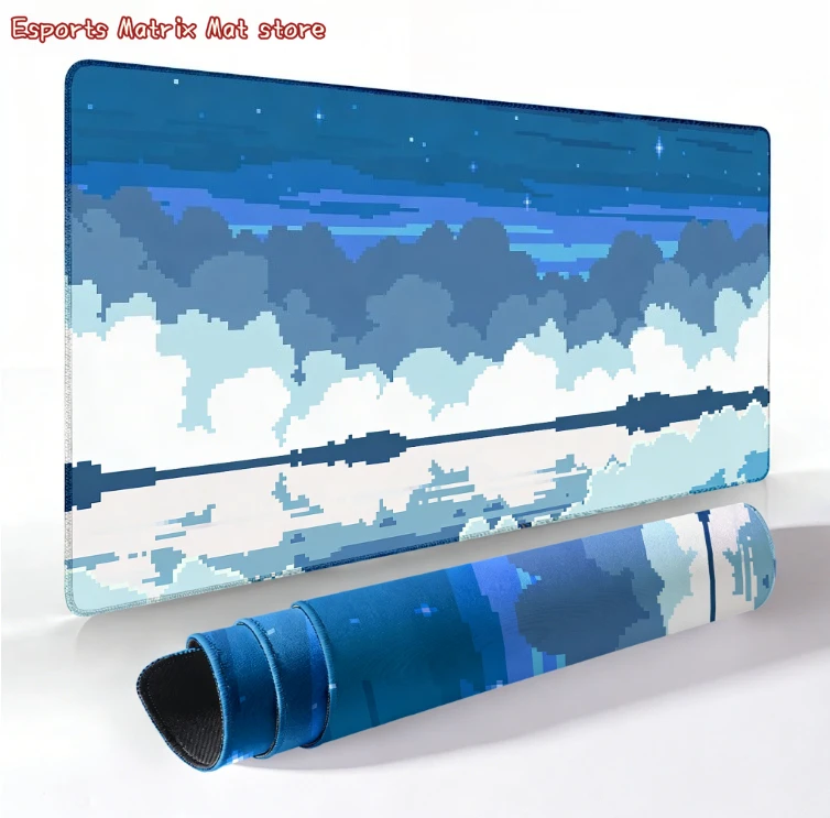 Pixel Art Clouds Gaming-Mauspad, große, rutschfeste Schreibtischunterlage für Büro und Zuhause