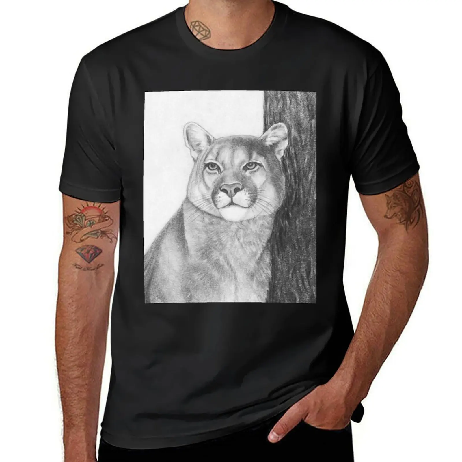 A View from Above: A Mountain Lion Surveys His Kingdom from the Treetops T-Shirt Aesthetic clothing blacks men t shirt