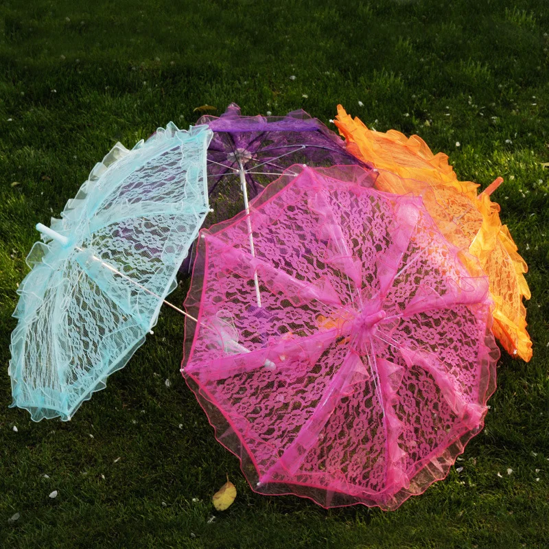 50/60CM Wooden Handle Lace Craft Umbrella Celebrity Black Lace Umbrella Parasol Wedding Photography Bride Umbrella Decor