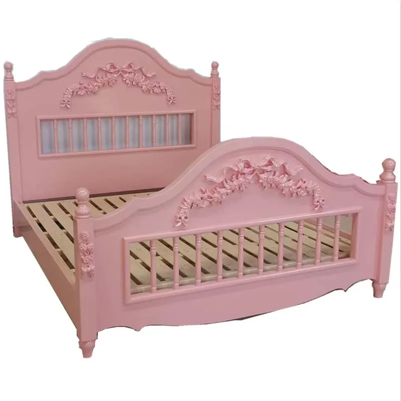 

Princess bed, American solid wood, carved girl pink, single bed