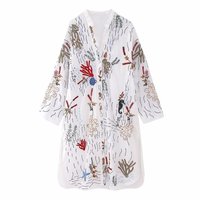 TELLHONEY Women Fashion V-Neck Single Breasted Long Embroided Blouse Female Casual Side Slit Loose Shirt