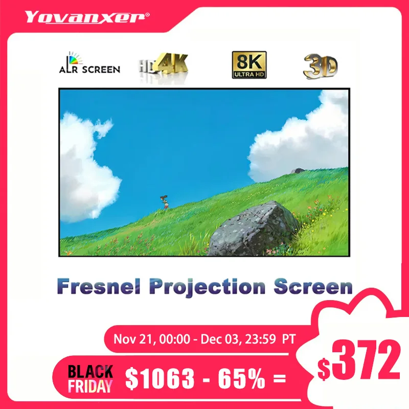 80 Inch Fresnel 5.0 Projection Screen ALR 1CM Fixed Frame Wall Hanging Curtain Smart TV Screens Best for Normal Projector 4K