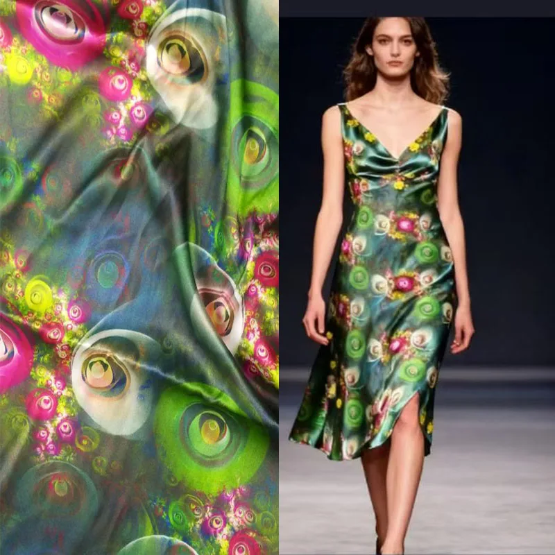 Calla Lily Print Flowers Woven Heavy Satin Fabric Material Cloth Shirt Blouse Summer Dress Silk Fabrics Textile Wholesale Retail