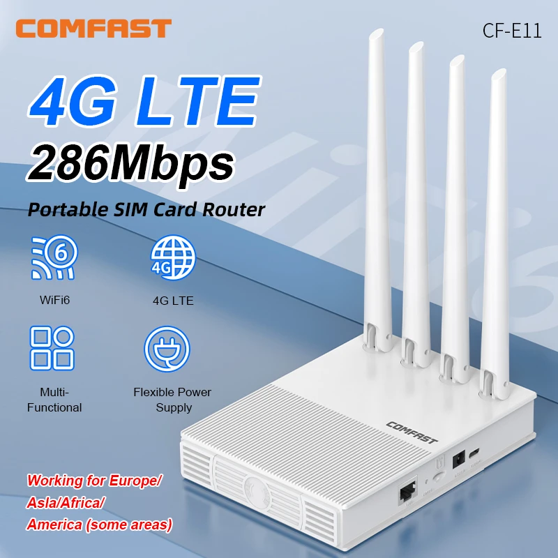 

Comfast 4G LTE Router WiFi6 Router 300Mbps 4G WiFi Portable Router Modem 4 Antenna with SIM Cards Access Point Hotspot Router