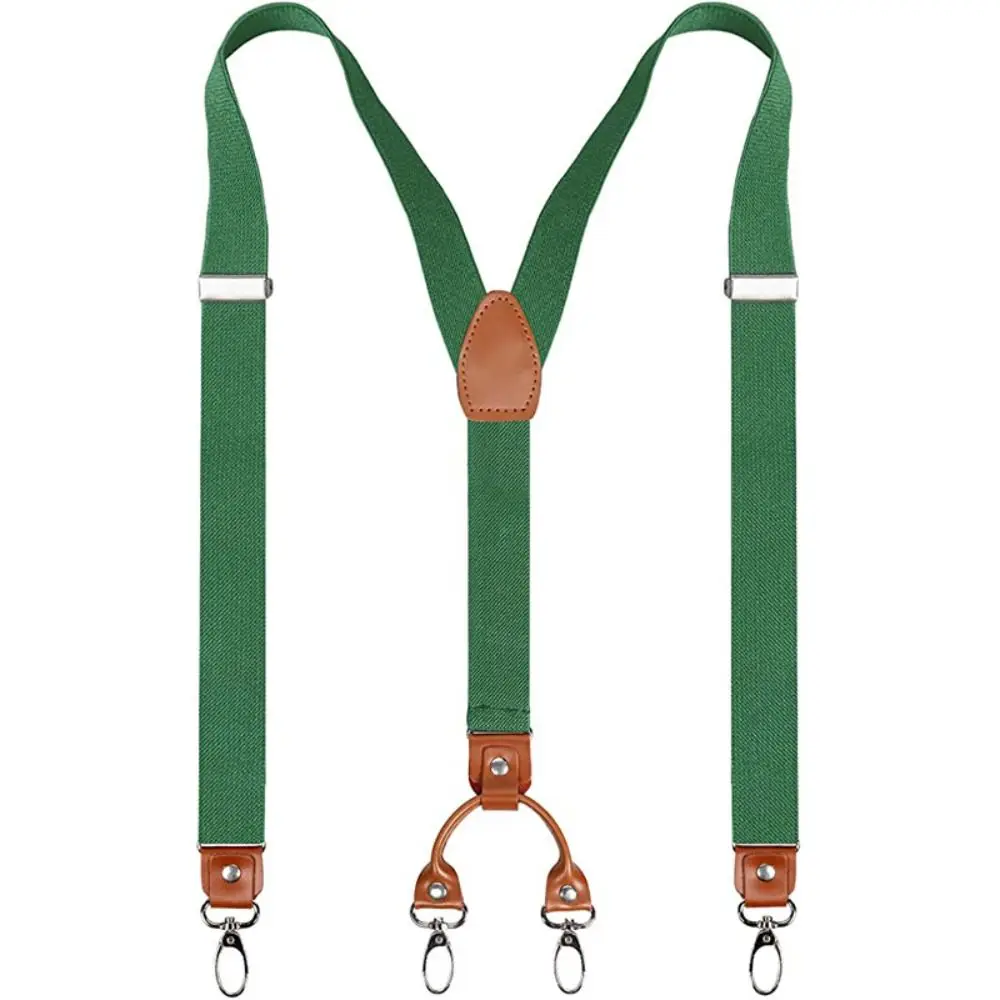 2.5cm Width Cowhide Leather Suspenders Y Shape Adjustable Strap Clip Trouser Straps Belt Wedding Casual 4 Hooks