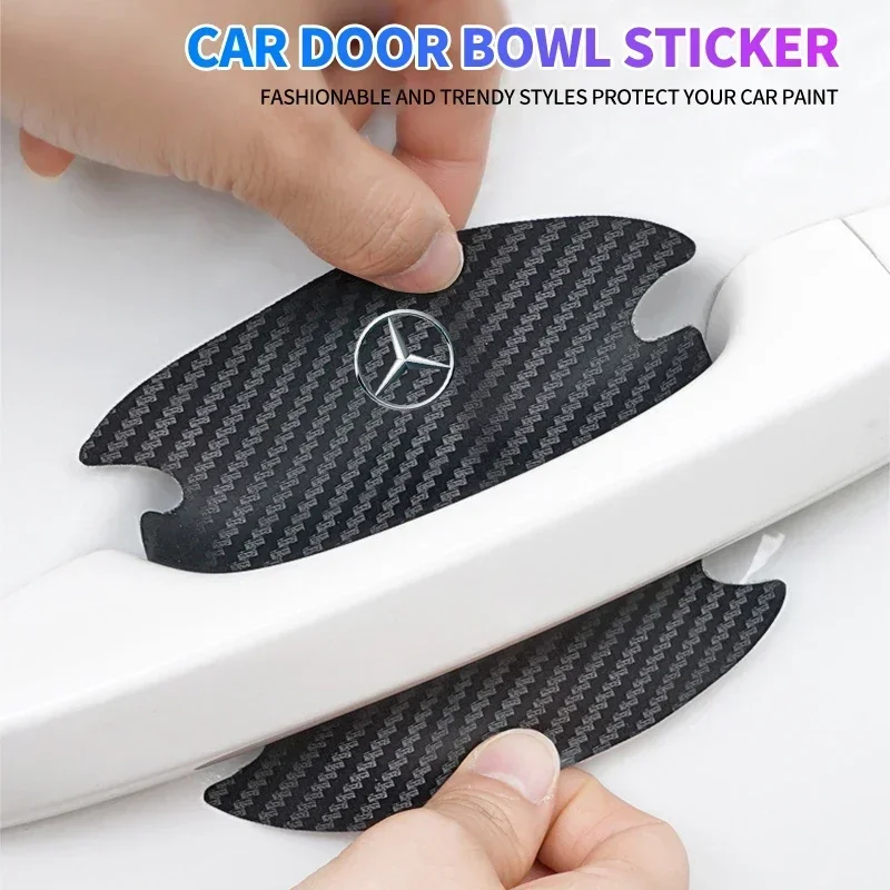 4Pcs/set Carbon Fiber Car Door Bowl Handle Anti-Scratches Sticker For Mercedes Benz AMG W204 W205 W211 W212 W213 W176 GLA CLA