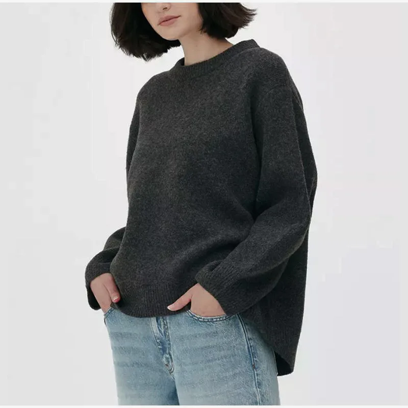 Sweet Pink Knitted Sweater For Women Fashion Oversized Solid O Neck Long Sleeve Pullover Sweaters Female High Street Jumpers