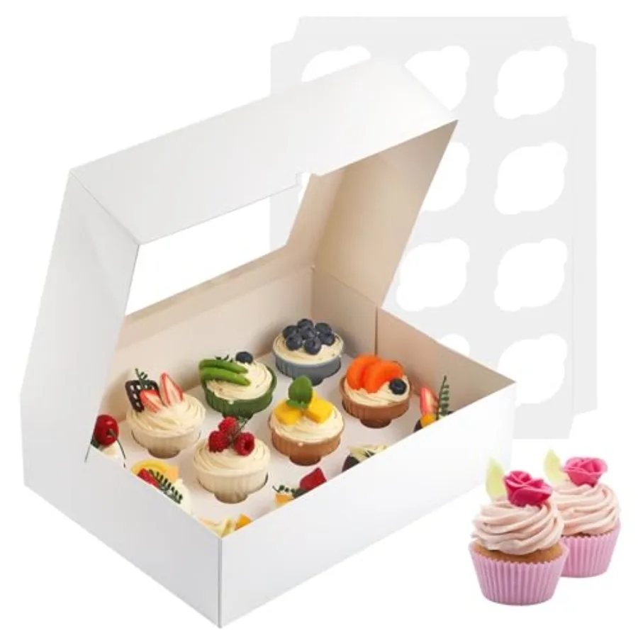 Cupcake Box for bakery use, white cardboard, auto-pop up feature, disposable and bulk pack, 2 pcs