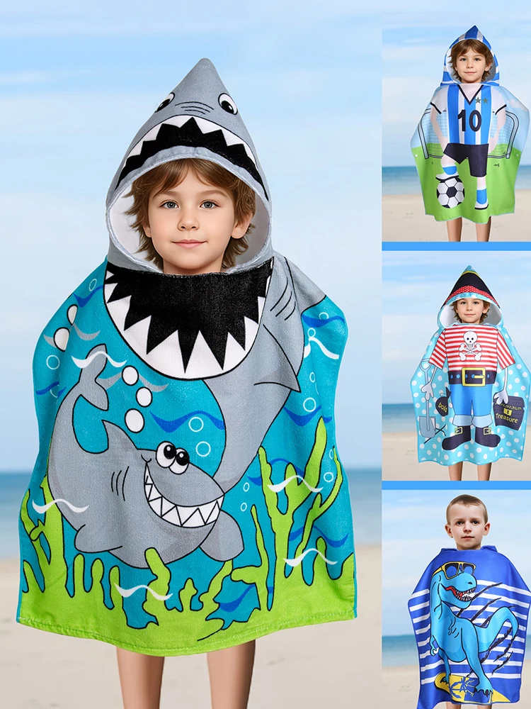 1pcs random boy hooded shawl towel children\'s cartoon beach swimsuit shawl towel long robe hooded shawl towel