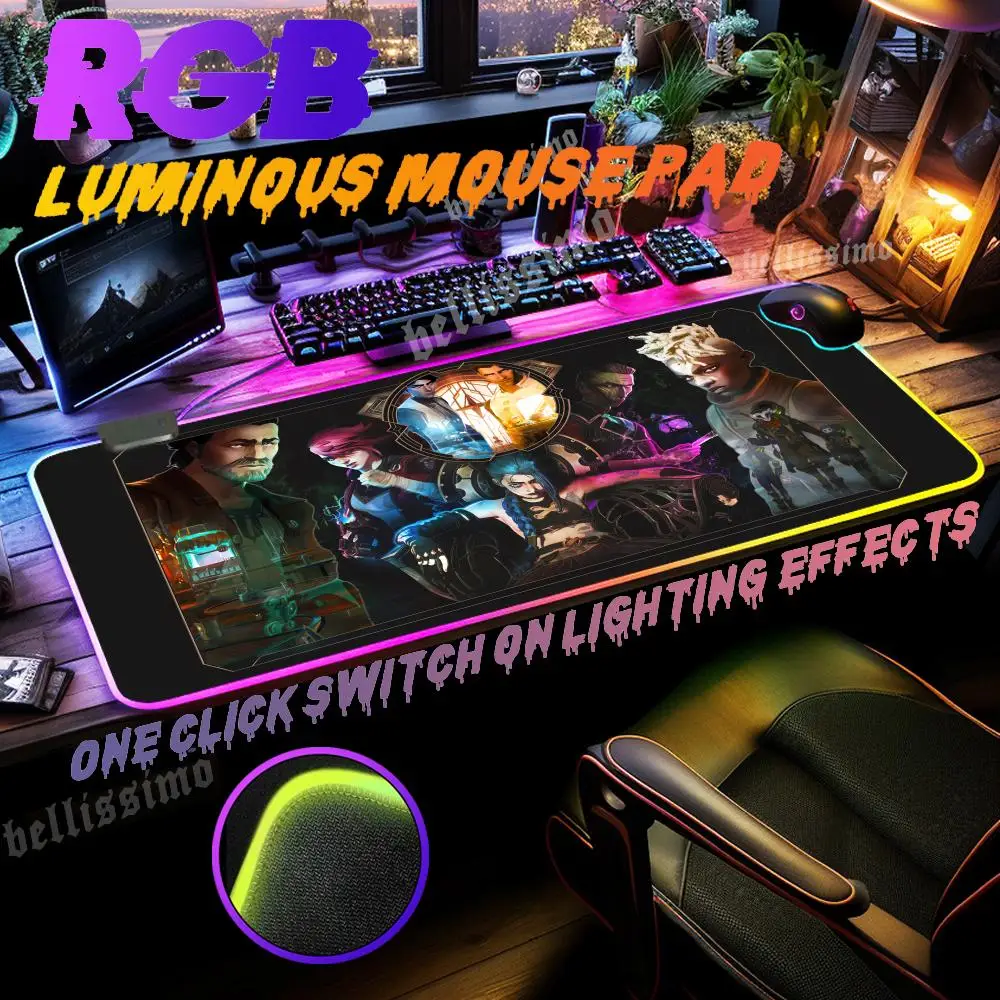 L_lol J_Jinx Mouse Pad RGB Gaming Mouse Pad kawaii Mousepad Large Cool Mause Pad Keyboard keyboard Desk Game Rubber No-slip Mous