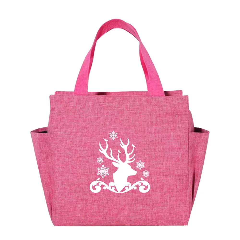 2024 Thermal Lunch Bag Cute Kids & Girl Multi-size Insulated Pink Lunch Box Bag Shoulder Waterproof Kid's White Picture Printing