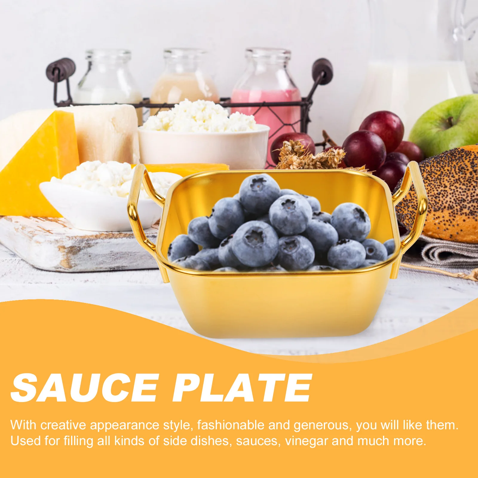 

Stainless Steel Food Tray Condiment Serving Commercial Platters Golden Seasoning Dish