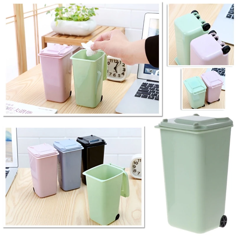 Mini Wheelie Trash Can Pen Holder Storage Bin Desktop Garbage Bucket Dropship