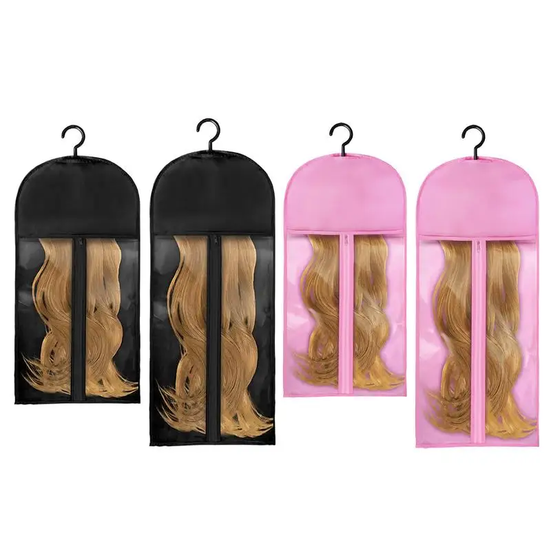 Wig Storage Bags with Hanger 5-Piece Dust-proof Hair Extension Holder Wig Organizer Set Clear Non-Woven Wig Travel Case